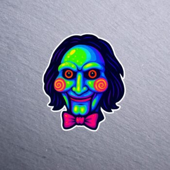 Neon Puppet Sticker. These stickers are made with printable vinyl with a vinyl top coat that is scratch-resistant and water resistant.