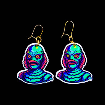 Neon Creature Earrings. These earrings are made with acrylic and hand heat pressed. Comes with 18k plated gold hooks that is nickel free. Easily put loop through ear and hook back so the earring doesn’t fall out.