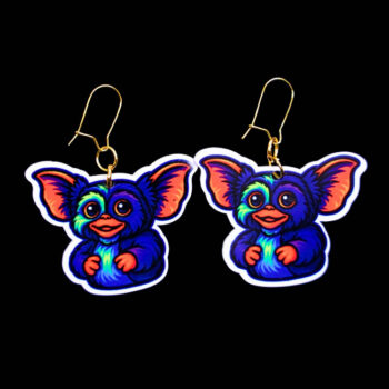 Neon Fuzzy Goblin Earrings. These earrings are made with acrylic and hand heat pressed. Comes with 18k plated gold hooks that is nickel free. Easily put loop through ear and hook back so the earring doesn’t fall out.