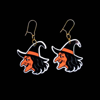 Vintage Witch Earrings. These earrings are made with acrylic and hand heat pressed. Comes with 18k plated gold hooks that is nickel free. Easily put loop through ear and hook back so the earring doesn’t fall out.