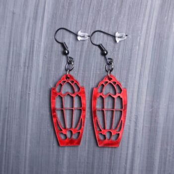 Dracula's Window Earrings. These earrings are made with pearl red acrylic. Comes with black hooks that is nickel free.