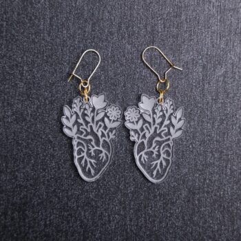 Floral Anatomical Heart Earrings