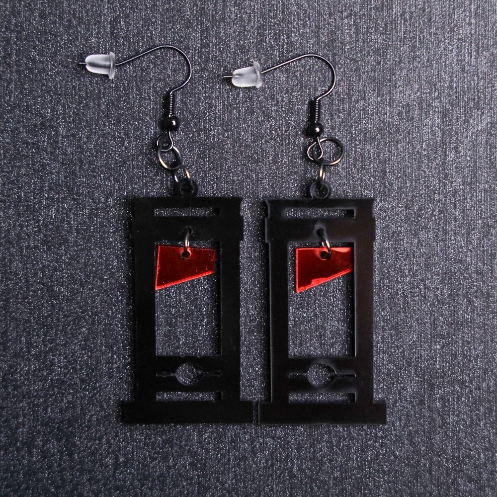 Guillotine Black Red Earrings