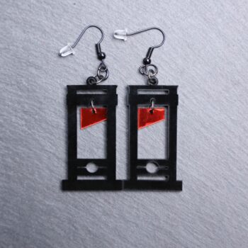 Guillotine Black Red Earrings. These earrings are made with red and black acrylic. Comes with black hooks that is nickel free.