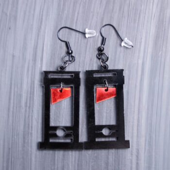 Guillotine Black Red Earrings. These earrings are made with red and black acrylic. Comes with black hooks that is nickel free.