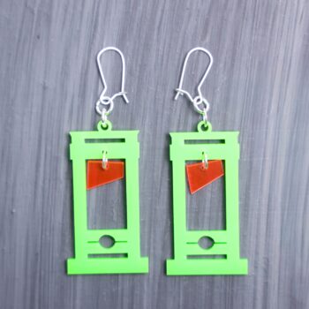Neon Guillotine Earrings. These earrings are made with pink transparent and green acrylic. Comes with silver hooks that is nickel free.