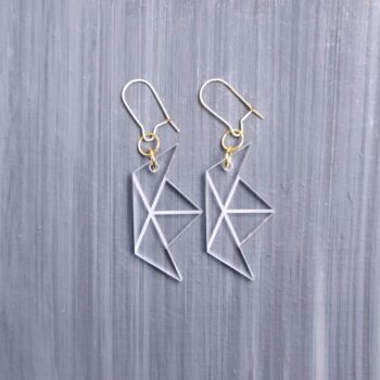 Paper Boat Clear Earrings. These earrings are made with clear acrylic. Comes with gold hooks that is nickel free.