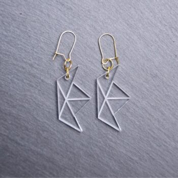 Paper Boat Clear Earrings. These earrings are made with clear acrylic. Comes with gold hooks that is nickel free.