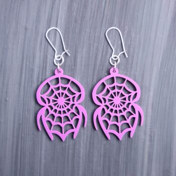 Spider Catcher Purple Earrings. These earrings are made with purple acrylic. Comes with silver hooks that is nickel free.