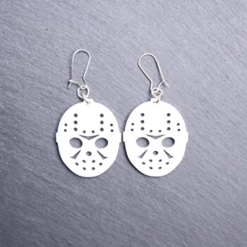 Voorhees Mask Earrings. These earrings are made with white acrylic. Comes with silver hooks that is nickel free.