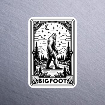 Bigfoot Tarot Card Sticker. These stickers are made with printable vinyl with a vinyl top coat that is scratch-resistant and water resistant.