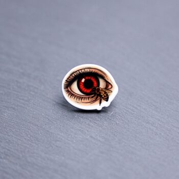 Candy Eye Bee Acrylic Pin. These acrylic pins are made with cast acrylic. These pins are colorful, with a black pin back.