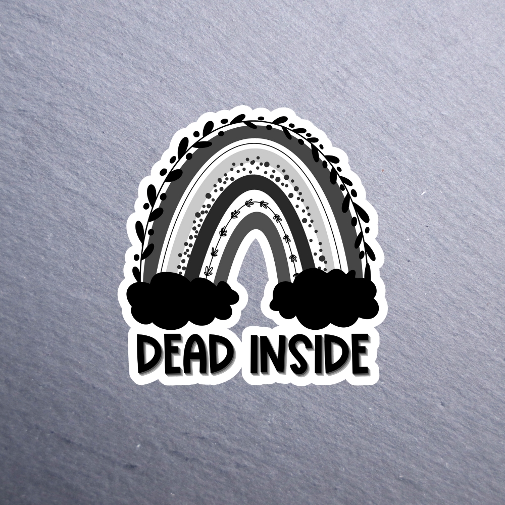 Dead Inside Rainbow Sticker. These stickers are made with printable vinyl with a vinyl top coat that is scratch-resistant and water resistant.