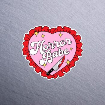 Horror Babe Pillow Sticker. These stickers are made with printable vinyl with a vinyl top coat that is scratch-resistant and water resistant.
