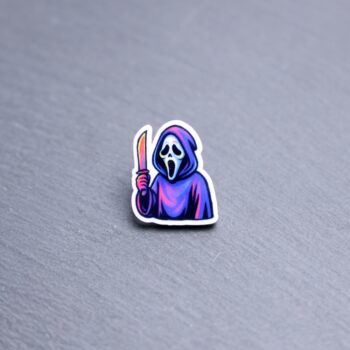 Neon The Voice Acrylic Pin. These acrylic pins are made with cast acrylic. These pins are colorful, with a black pin back.