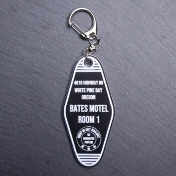 Bates Motel TV Bag Tag. This bag tag is made with engraved acrylic. Comes with lobster clasp topper that easily hooks to a bag, zippers, keychains,