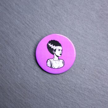 Bride Button. These buttons are made with photo paper, metal round, and metal backing. These buttons are vibrant and fun to use on bags