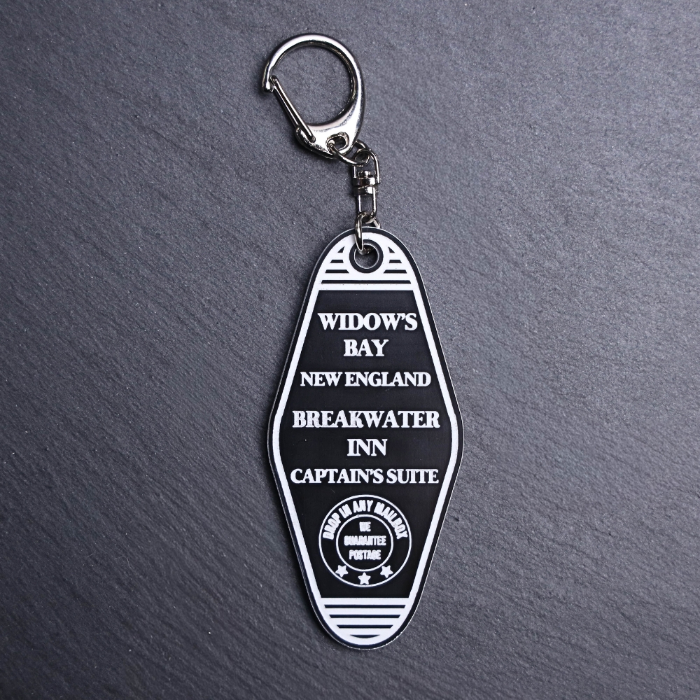 Widow's Bay Hotel Bag Tag. This bag tag is made with engraved acrylic. Comes with lobster clasp topper that easily hooks to a bag