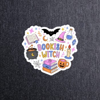 Bookish Witch Halloween Sticker. These stickers are made with printable vinyl with a vinyl top coat that is scratch-resistant and water resistant.