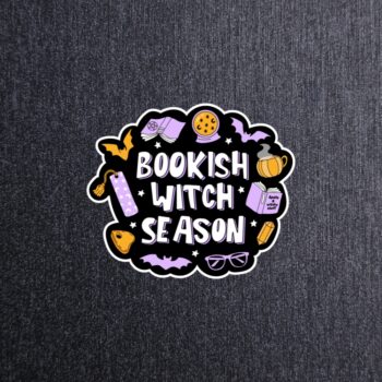 Bookish Witch Season Sticker. These stickers are made with printable vinyl with a vinyl top coat that is scratch-resistant and water resistant.