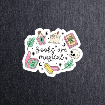 Books Are Magical Sticker. These stickers are made with printable vinyl with a vinyl top coat that is scratch-resistant and water resistant.