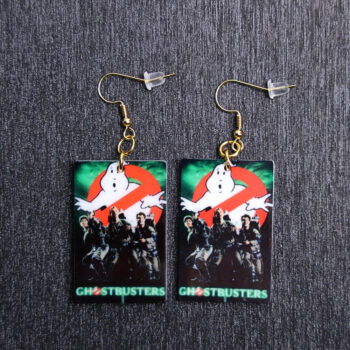 Ghostbusters Poster Earrings. These earrings are made with acrylic and hand heat pressed. Comes with 18k plated gold hooks that is nickel free.