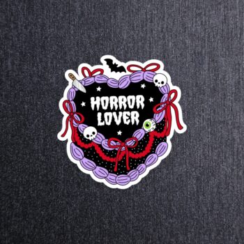Horror Lover Cake Sticker. These stickers are made with printable vinyl with a vinyl top coat that is scratch-resistant and water resistant.