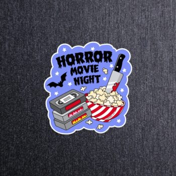 Horror Movie Night Sticker. These stickers are made with printable vinyl with a vinyl top coat that is scratch-resistant and water resistant.