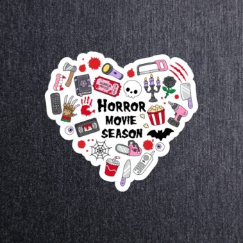 Horror Movie Season Sticker. These stickers are made with printable vinyl with a vinyl top coat that is scratch-resistant and water resistant.