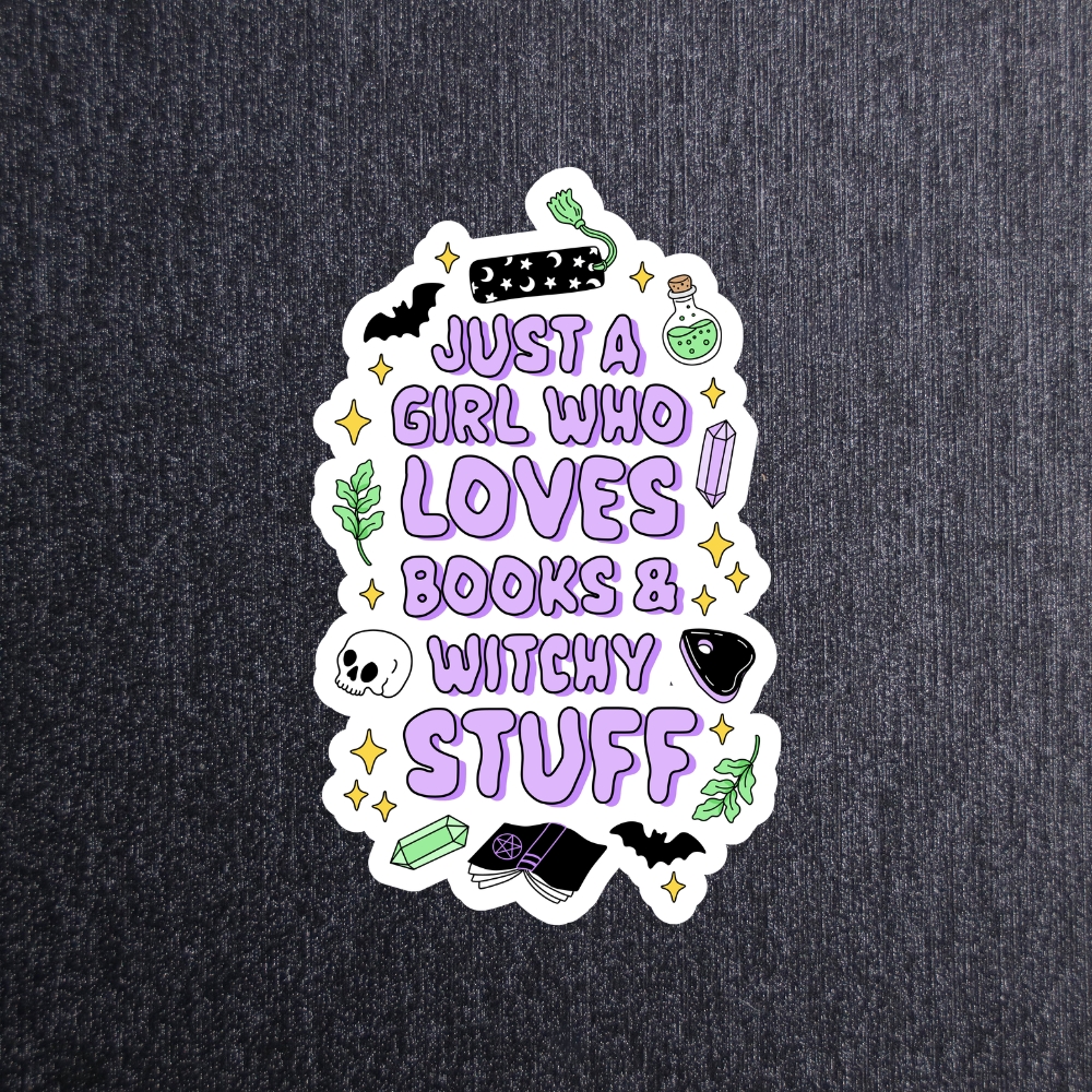 Just A Girl Who Loves Books Sticker. These stickers are made with printable vinyl with a vinyl top coat that is scratch-resistant and water resistant.