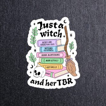 Just A Witch Sticker. These stickers are made with printable vinyl with a vinyl top coat that is scratch-resistant and water resistant.