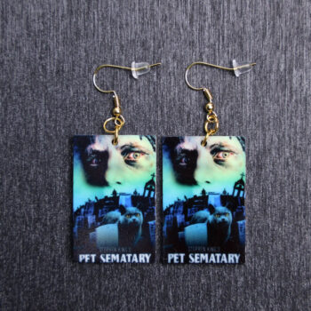 Pet Sematary Poster Earrings. These earrings are made with acrylic and hand heat pressed. Comes with 18k plated gold hooks that is nickel free.