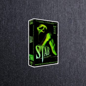 Stab VHS Sticker. These stickers are made with printable vinyl with a vinyl top coat that is scratch-resistant and water resistant.