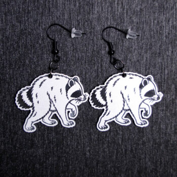 Jimothy Earrings. These earrings are made with silver to black acrylic (the picture looks white but is a silver). Comes with black hooks that is nickel free.