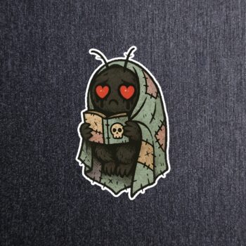 Mothman Book Sticker. These stickers are made with printable vinyl with a vinyl top coat that is scratch-resistant and water resistant.