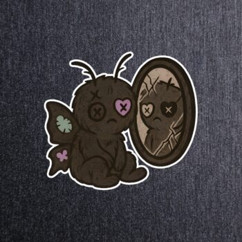 Mothman Mirror Sticker. These stickers are made with printable vinyl with a vinyl top coat that is scratch-resistant and water resistant.