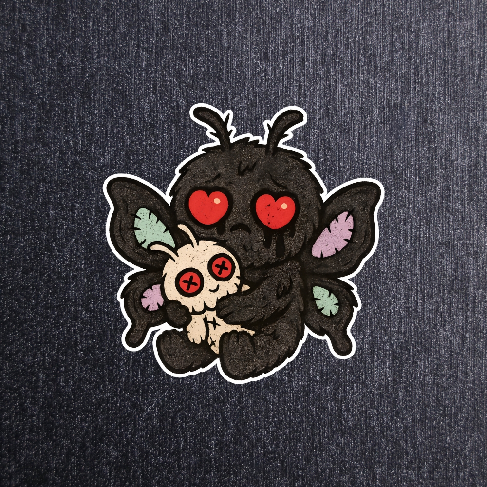 Mothman Teddy Sticker. These stickers are made with printable vinyl with a vinyl top coat that is scratch-resistant and water resistant.