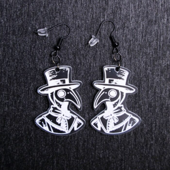 Plague Doctor Earrings. These earrings are made with black to white acrylic. Comes with black hooks that is nickel free.