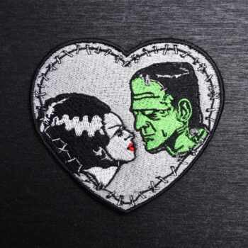 Frank and Bride Patch Sew On in green, gray, and black. Beautifully embroidered design which is sew on design.