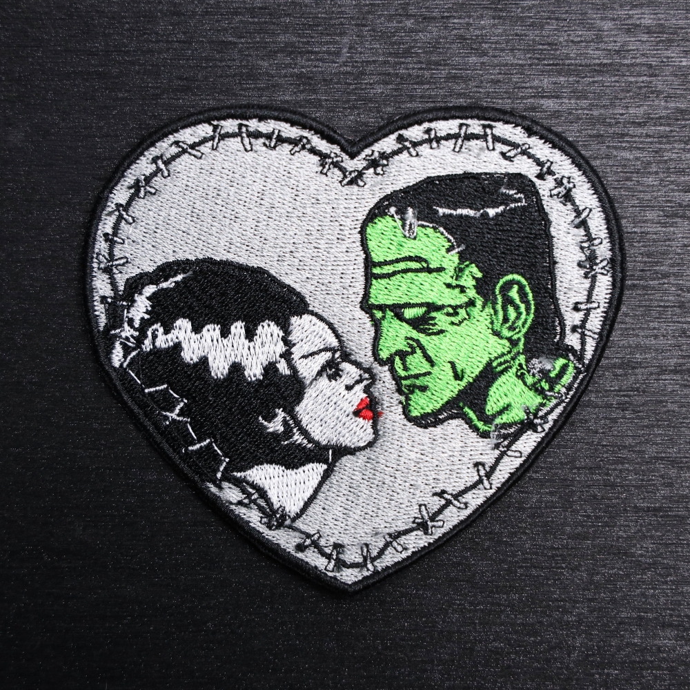 Frank and Bride Patch Sew On in green, gray, and black. Beautifully embroidered design which is sew on design.