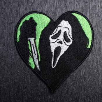 Ghostface Green Patch Sew On in green, sliver, and black. Beautifully embroidered design which is sew on design.