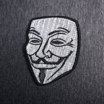 Guy Fawkes Patch Sew On in white and black. Beautifully embroidered design which is sew on design. Just sew or glue with E6000 glue onto your favorite bag, vest, or clothing.